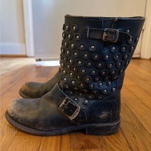 Frye Black Leather Engineer Boots